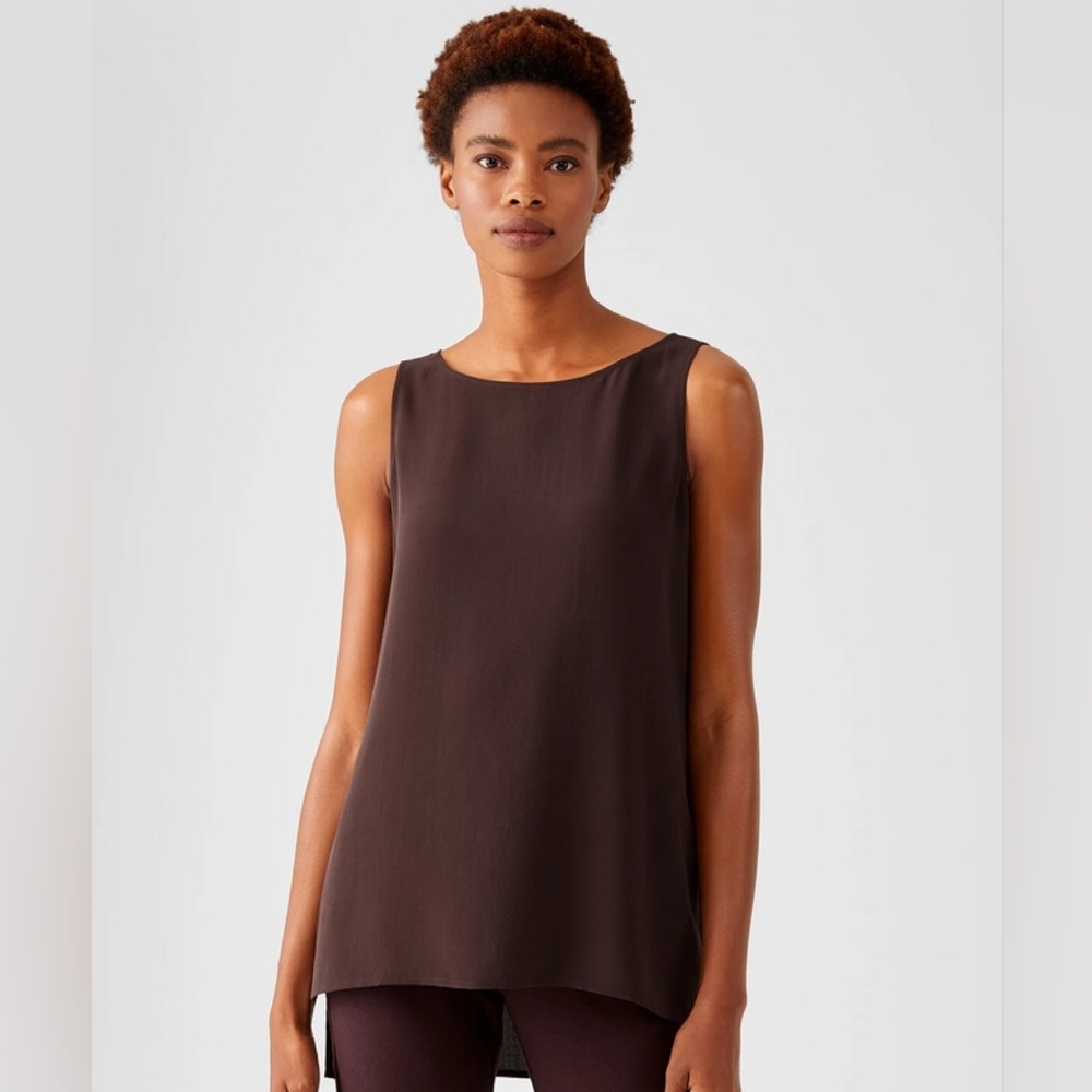 Eileen Fisher Silk Long Shell Dark Taupe Color